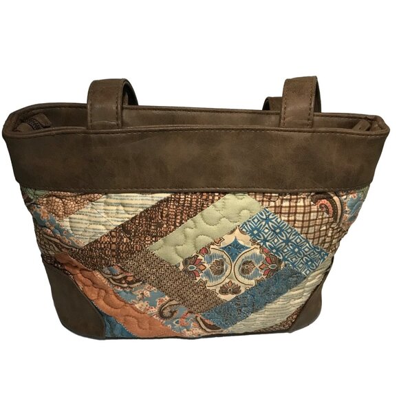 Donna Sharp Quilted Patchwork Tote Shoulder Bag Multiple Pockets & Zippers - Picture 1 of 14